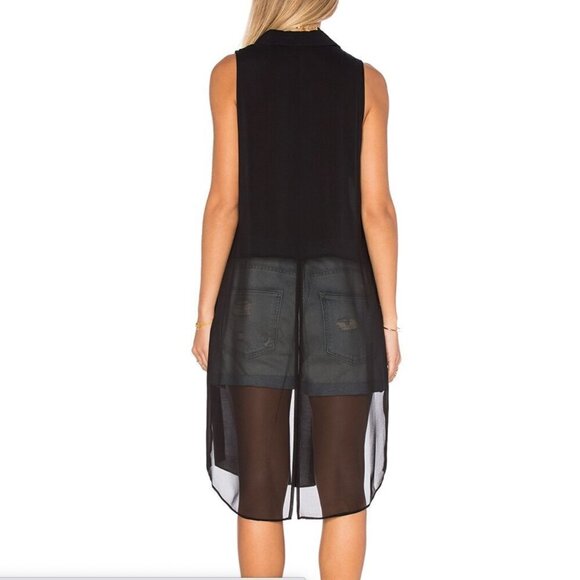 BCBGeneration Longline Sheer Button Up Top Cover-Up Tunic in Black - Picture 2 of 12